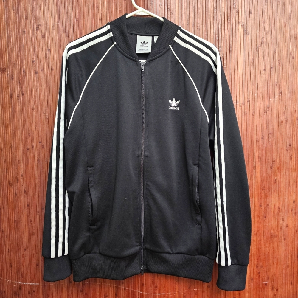 Black Track Jacket with White Stripes - Adidas